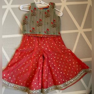 Girls gharara and matching top, size 12-18 months and size 3-4 years (two suits)